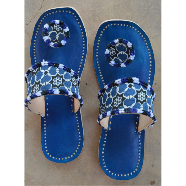Leather Padukas with Mashru Fabric & Torni (blue)